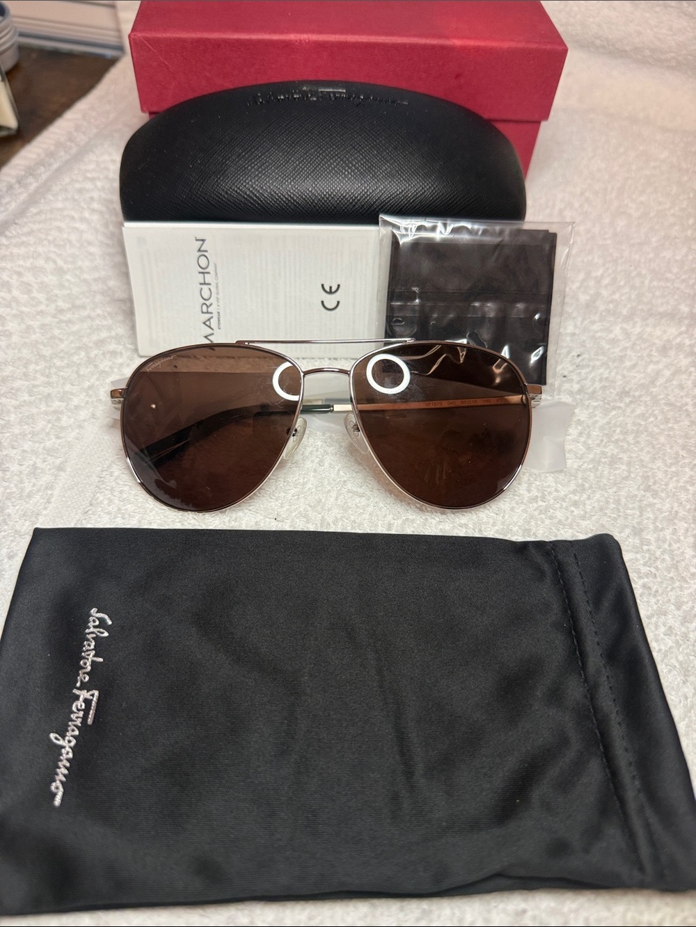 NWT SALVATORE FERRAGAMO SF157S Unisex Aviator Sunglasses Silver Brown Italy